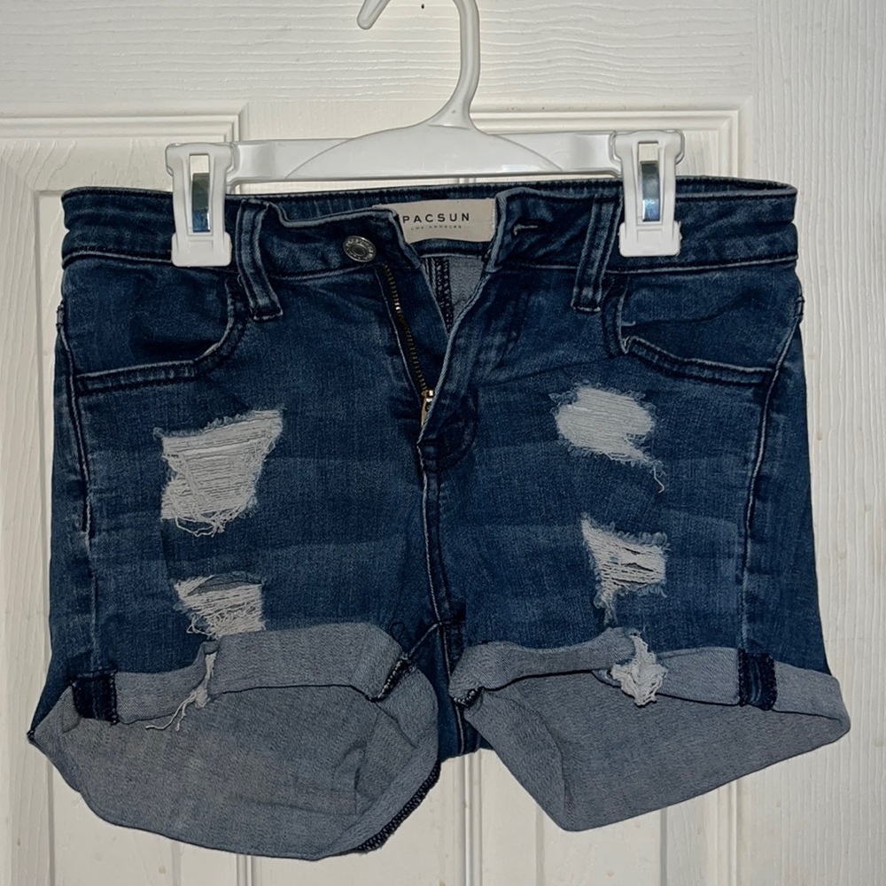 Pacsun Blue Ripped Jean Mid Rise Shorts